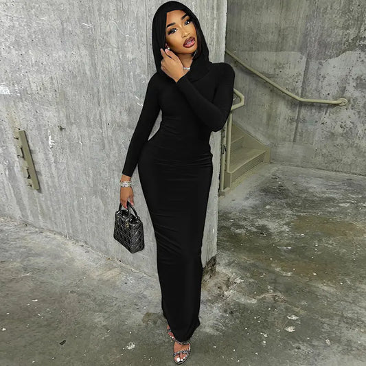 Slim-fit Long-sleeved Hooded Dress