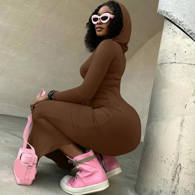 Slim-fit Long-sleeved Hooded Dress