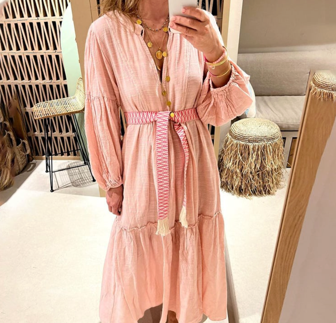 Linen V-neck Lace-up Maxi Dress