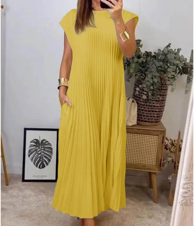 Loose Solid Color pleated dress
