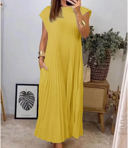 Loose Solid Color pleated dress