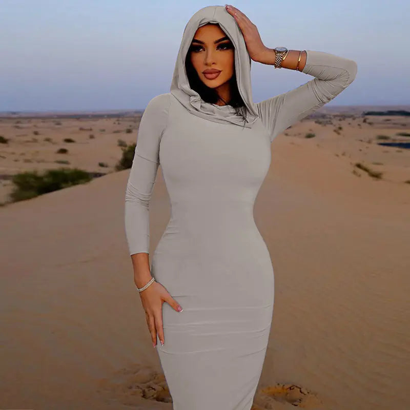 Slim-fit Long-sleeved Hooded Dress