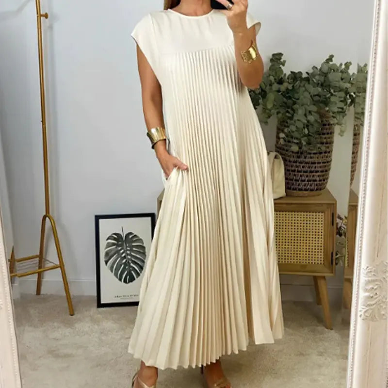 Loose Solid Color pleated dress