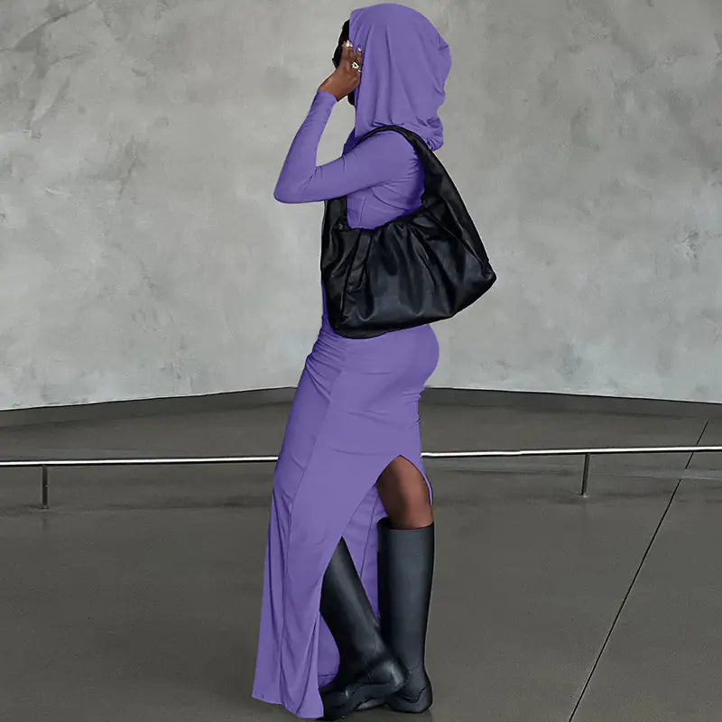 Slim-fit Long-sleeved Hooded Dress