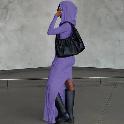 Slim-fit Long-sleeved Hooded Dress