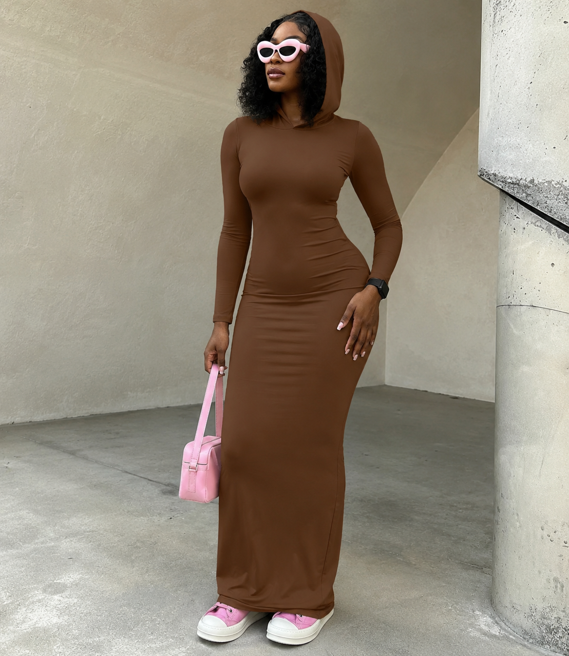 Slim-fit Long-sleeved Hooded Dress